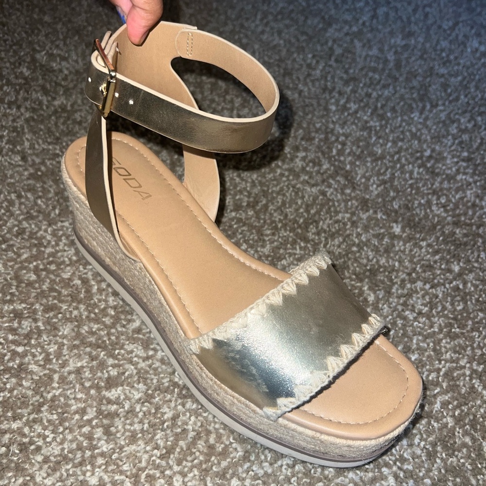 Soda Metallic Gold Wedge Sandals